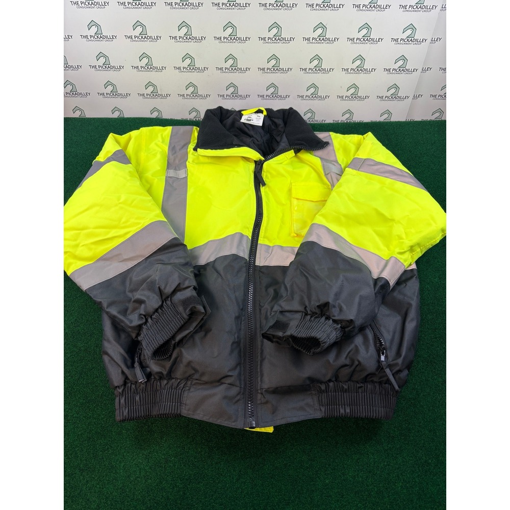 Pyramex RJ3210L Hi-Vis Safety Bomber Jacket Lime Black ANSI Class 3 Mens Large